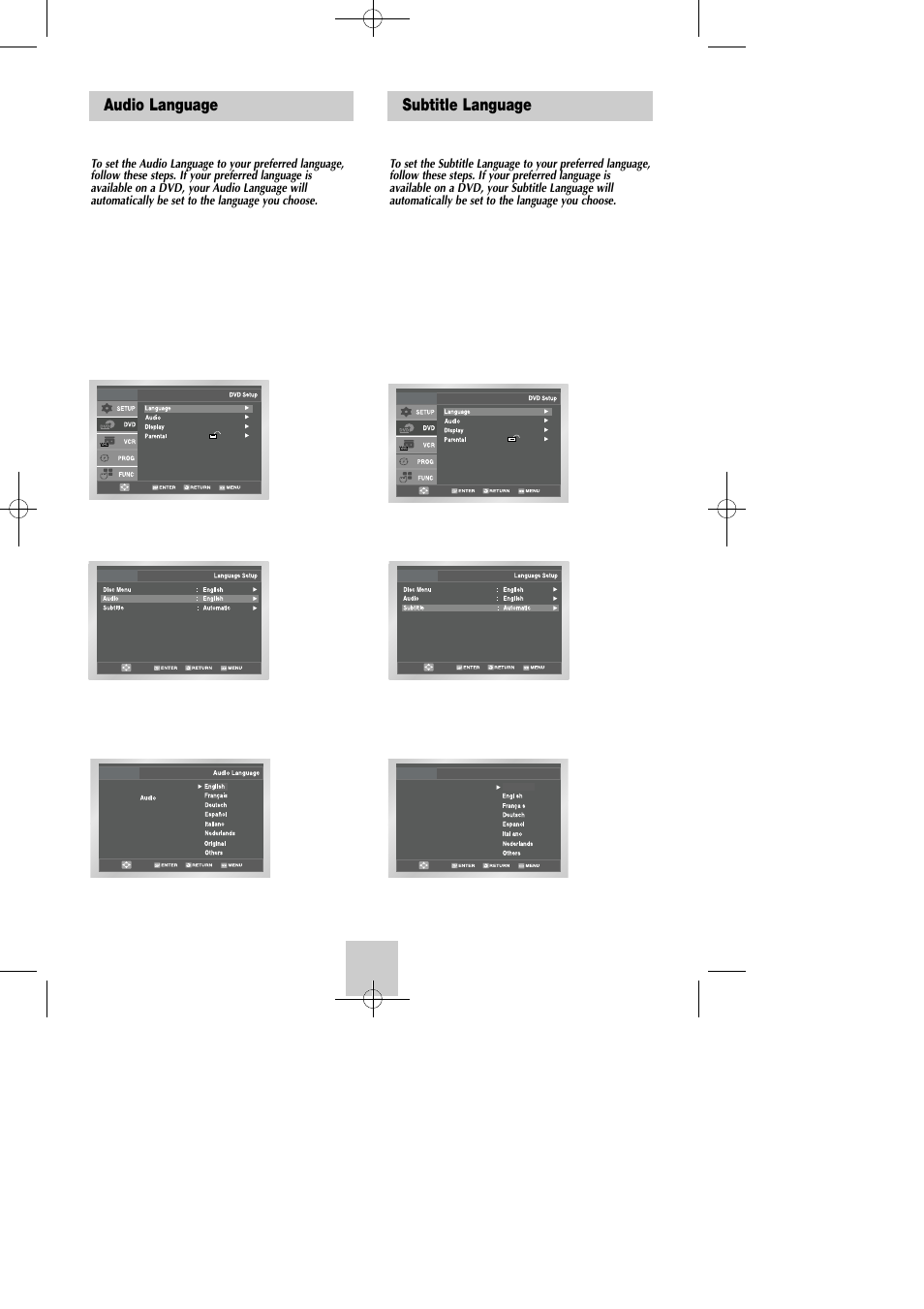 Audio language, Subtitle language | Samsung DVD-V4600C-XAA User Manual | Page 16 / 36