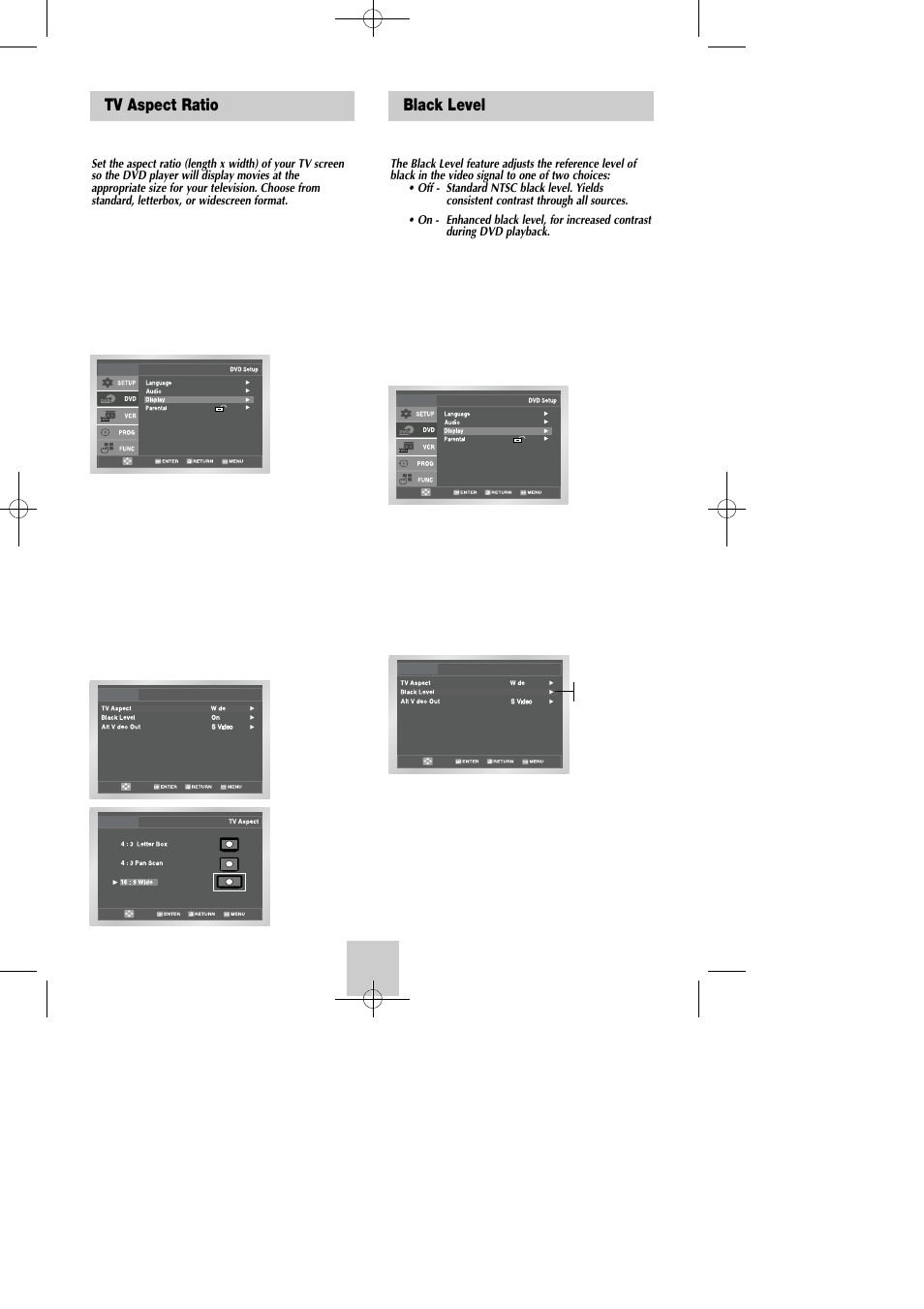 Tv aspect ratio, Black level | Samsung DVD-V4600C-XAA User Manual | Page 19 / 36