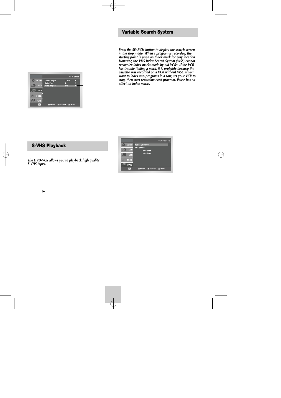 S-vhs playback, Variable search system | Samsung DVD-V4600C-XAA User Manual | Page 30 / 36