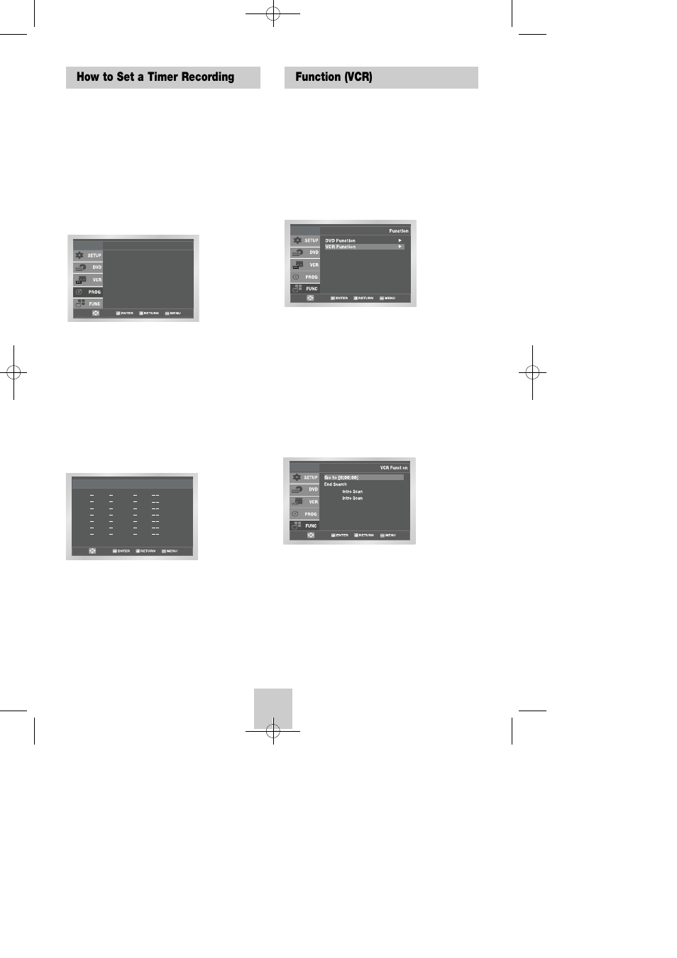 Function (vcr), How to set a timer recording, Stop) button twice | Samsung DVD-V4600C-XAA User Manual | Page 33 / 36