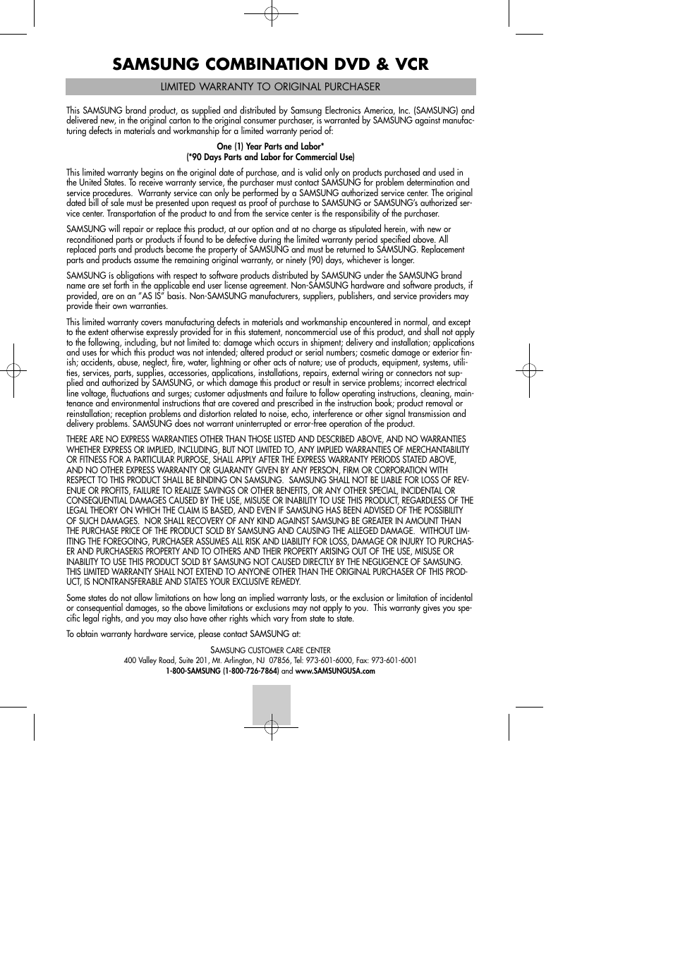 Samsung combination dvd & vcr | Samsung DVD-V4600C-XAA User Manual | Page 35 / 36