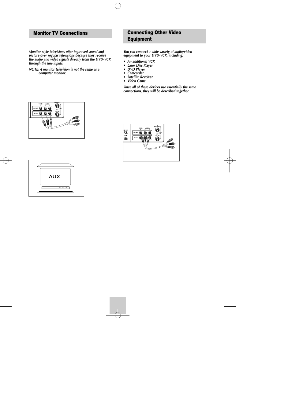 Monitor tv connections, Connecting other video equipment | Samsung DVD-V4600C-XAA User Manual | Page 9 / 36