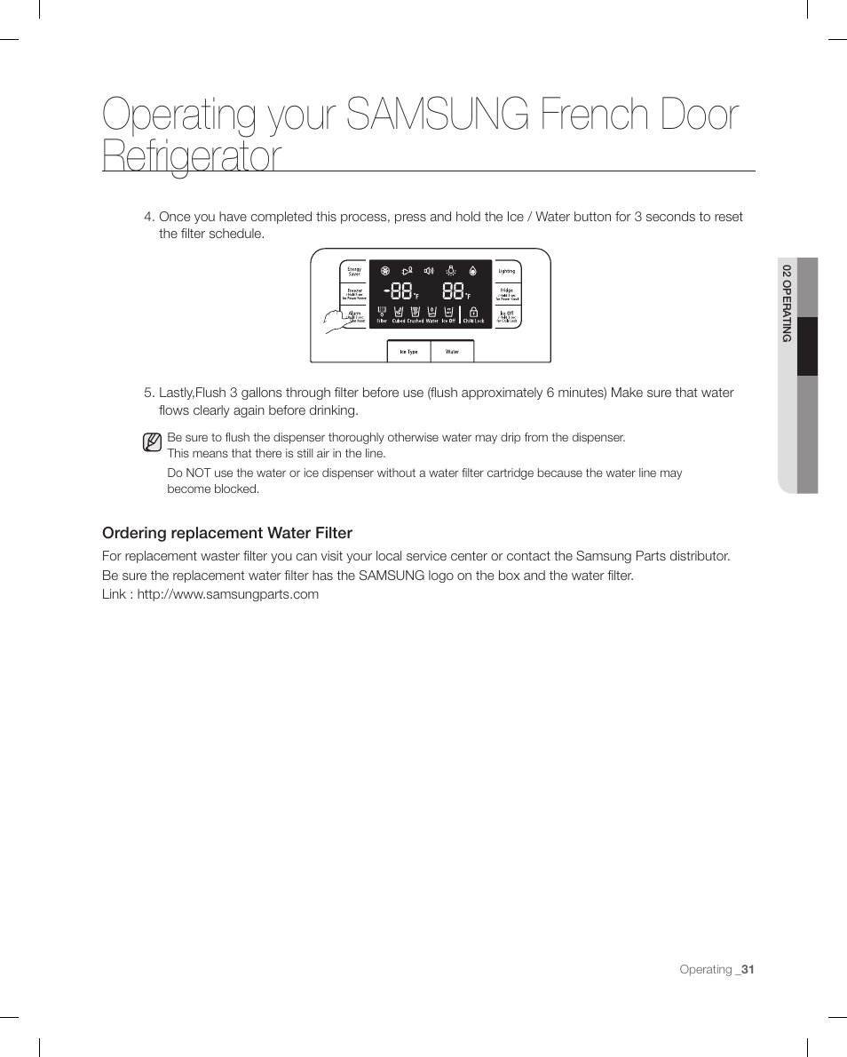 Operating your samsung french door refrigerator | Samsung RFG295AAWP-XAA User Manual | Page 31 / 38