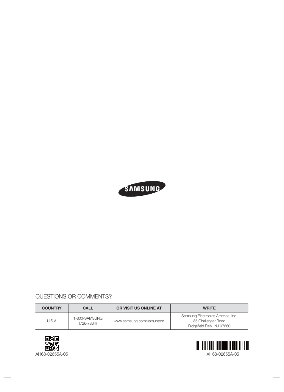 Questions or comments | Samsung HW-F850-ZA User Manual | Page 28 / 28
