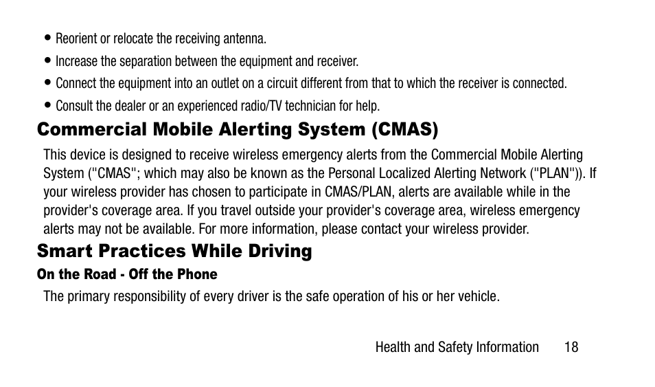 Commercial mobile alerting system (cmas), Smart practices while driving, Commercial mobile alerting system | Cmas) | Samsung SM-N900TZWETMB User Manual | Page 25 / 88