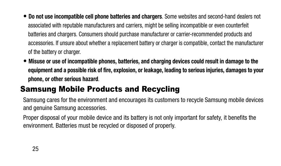 Samsung mobile products and recycling, Samsung mobile products and, Recycling | Samsung SM-N900TZWETMB User Manual | Page 32 / 88