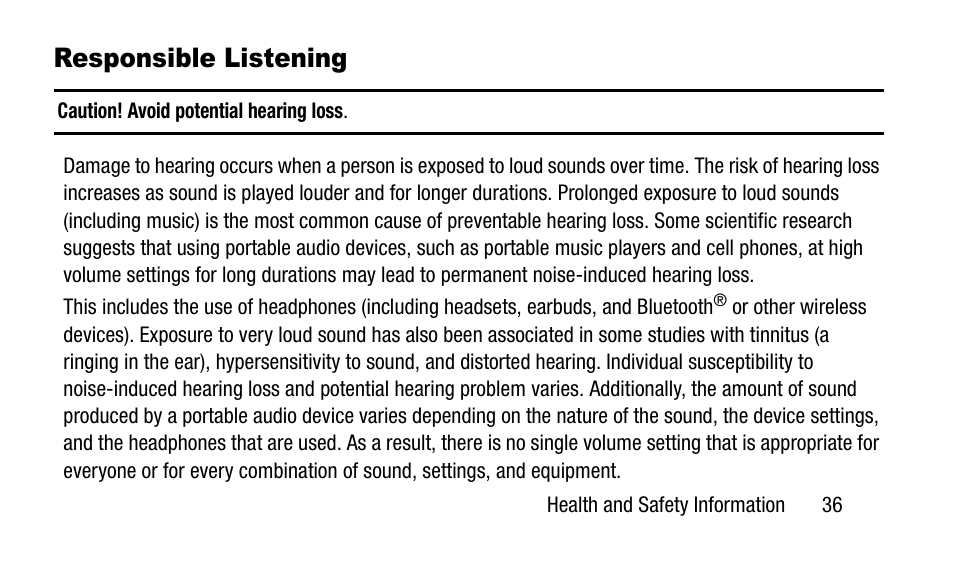 Responsible listening | Samsung SM-N900TZWETMB User Manual | Page 43 / 88