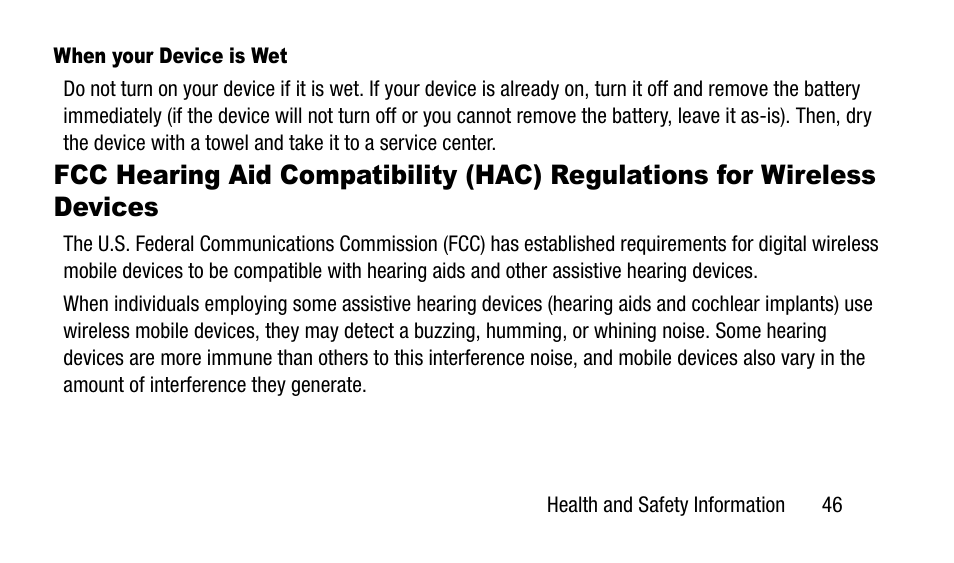 Fcc hearing aid compatibility (hac), Regulations for wireless devices | Samsung SM-N900TZWETMB User Manual | Page 53 / 88