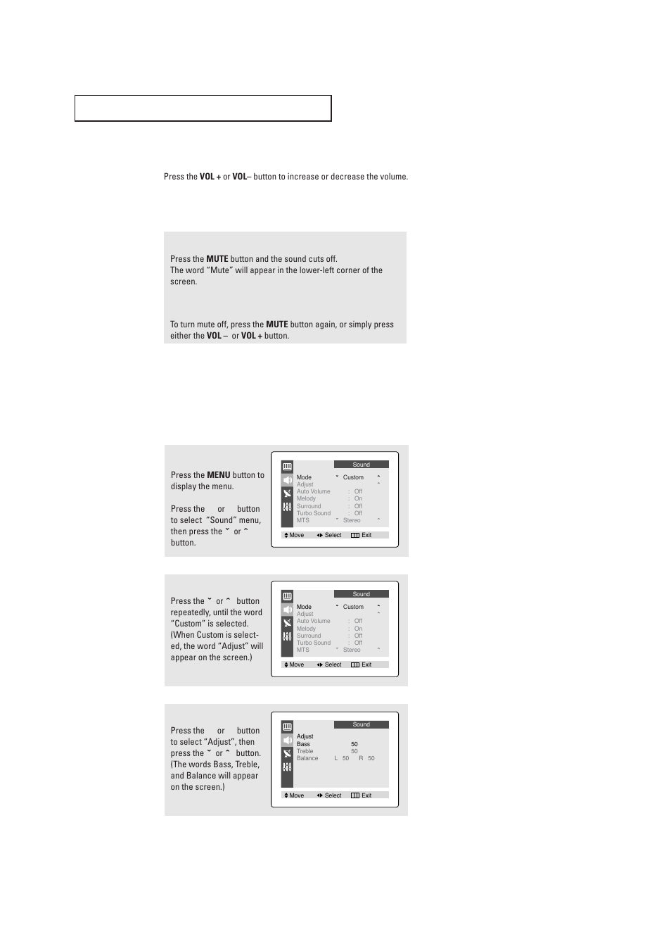 Adjusting the volume, Using mute, Customizing the sound | P e r at i o n | Samsung TXR1635X-XAC User Manual | Page 26 / 48