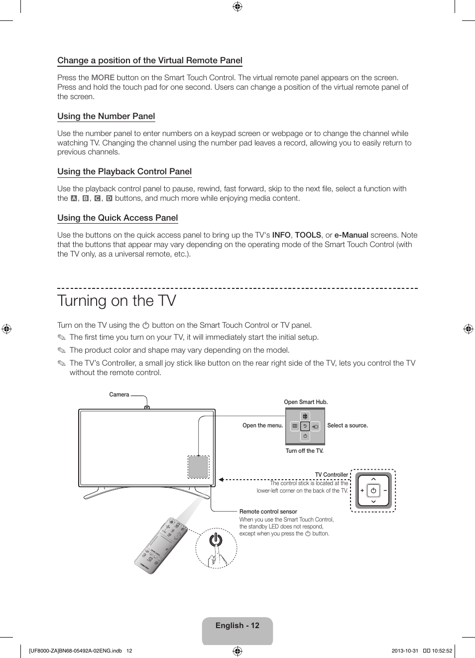 Turning on the tv | Samsung UN60F8000BFXZA User Manual | Page 12 / 38