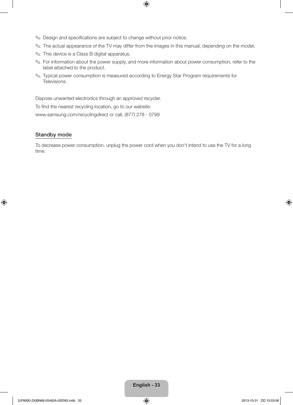 Samsung UN60F8000BFXZA User Manual | Page 33 / 38