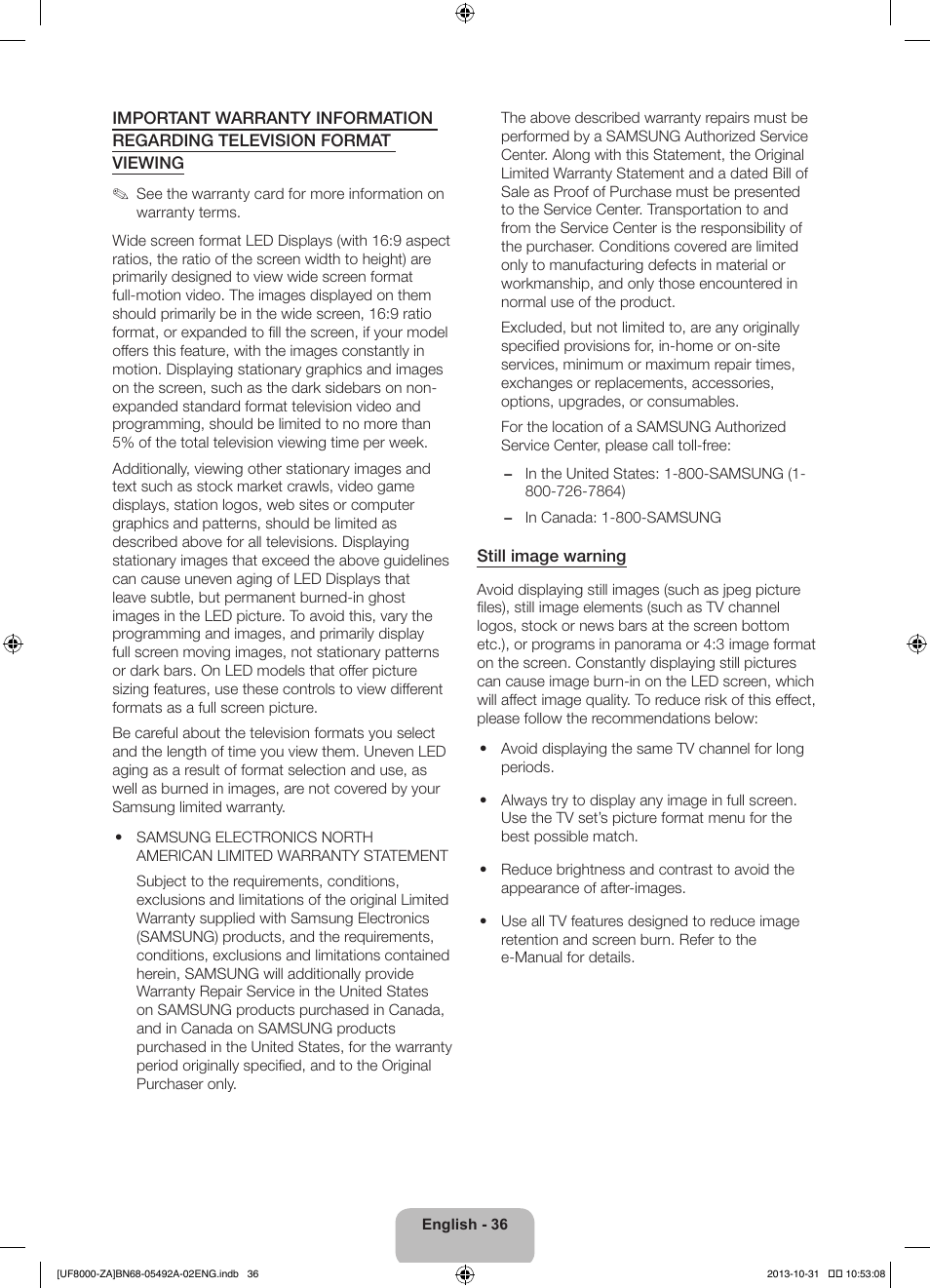 Samsung UN60F8000BFXZA User Manual | Page 36 / 38