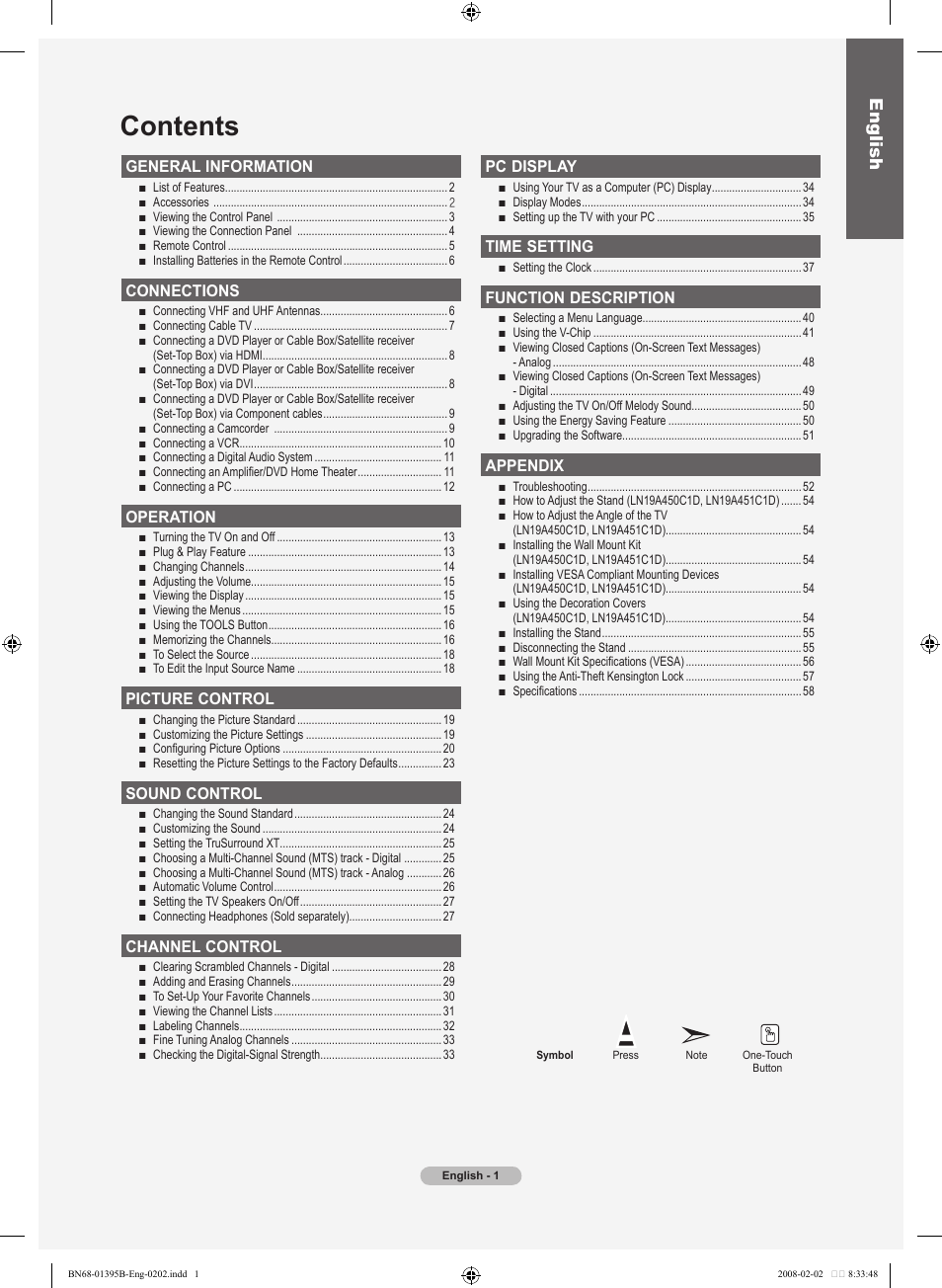 Samsung LN22A450C1DXZA User Manual | Page 3 / 121