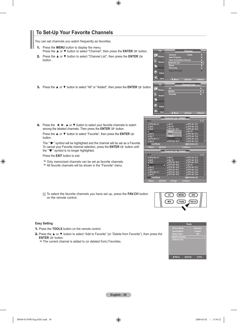 To set-up your favorite channels | Samsung LN22A450C1DXZA User Manual | Page 32 / 121