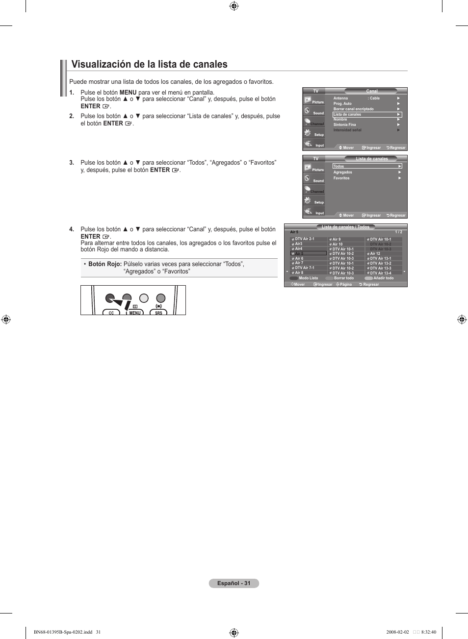 Visualización de la lista de canales | Samsung LN22A450C1DXZA User Manual | Page 93 / 121