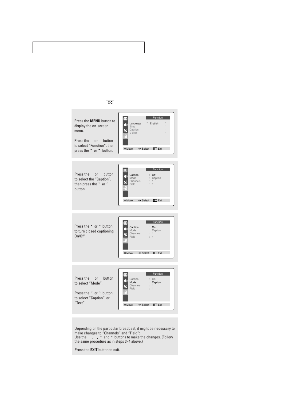 Viewing closed captions | Samsung TXP1430X-XAA User Manual | Page 40 / 52