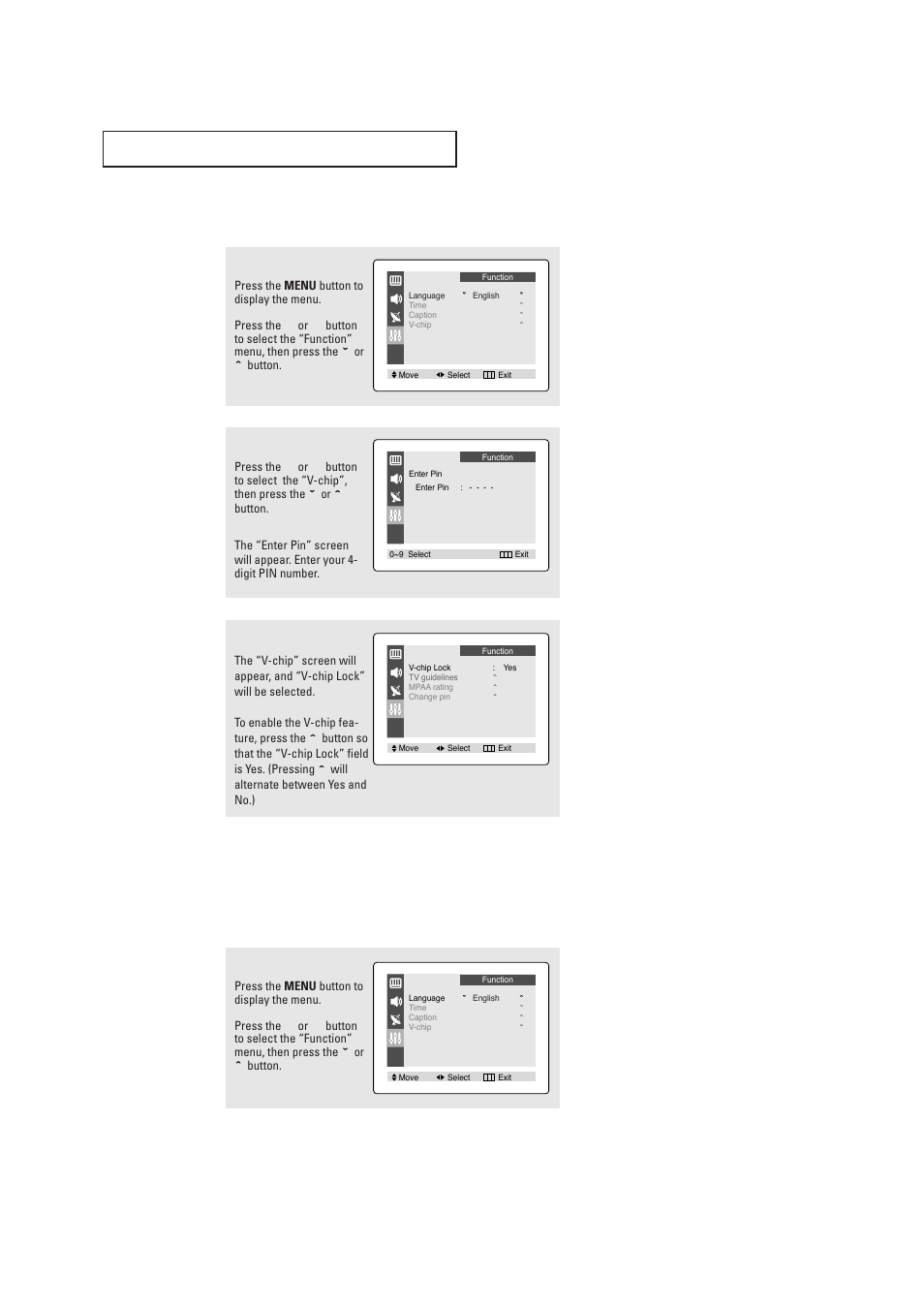 How to enable/disable the v-chip | Samsung TXP1430X-XAA User Manual | Page 42 / 52
