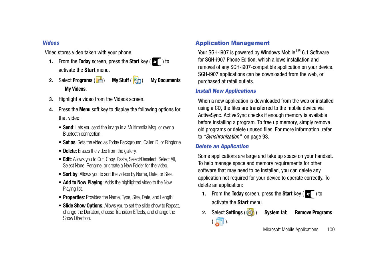 Application management | Samsung SGH-I907ZKAATT User Manual | Page 103 / 176