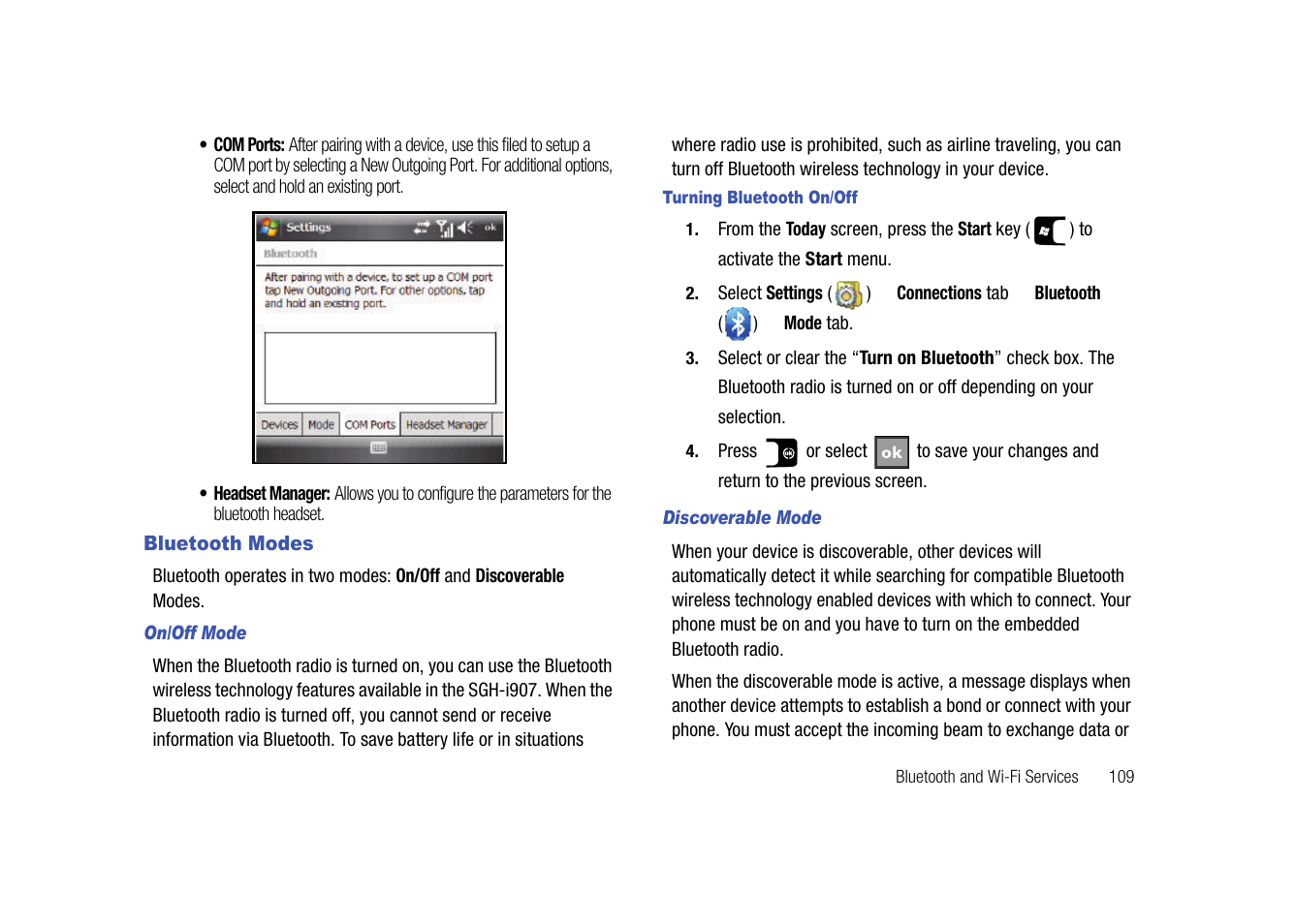 Bluetooth modes | Samsung SGH-I907ZKAATT User Manual | Page 134 / 176