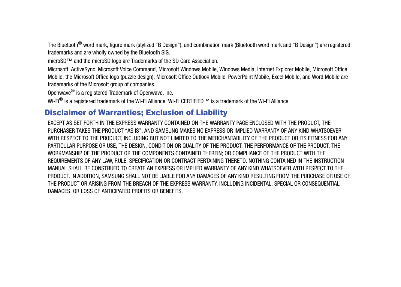 Disclaimer of warranties; exclusion of liability | Samsung SGH-I907ZKAATT User Manual | Page 3 / 176