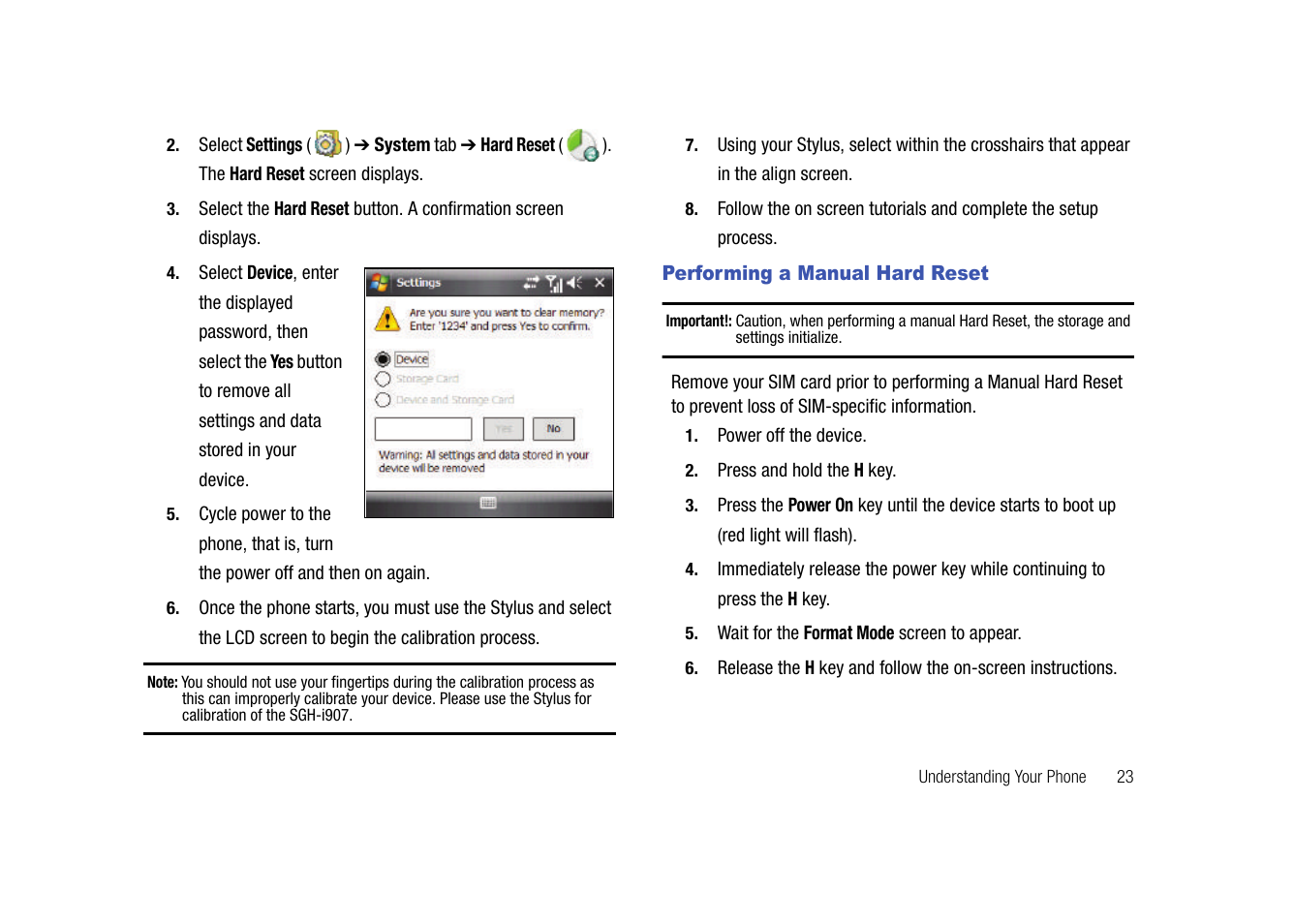 Performing a manual hard reset | Samsung SGH-I907ZKAATT User Manual | Page 34 / 176