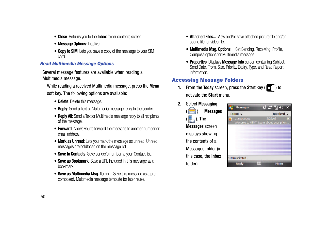 Accessing message folders | Samsung SGH-I907ZKAATT User Manual | Page 61 / 176