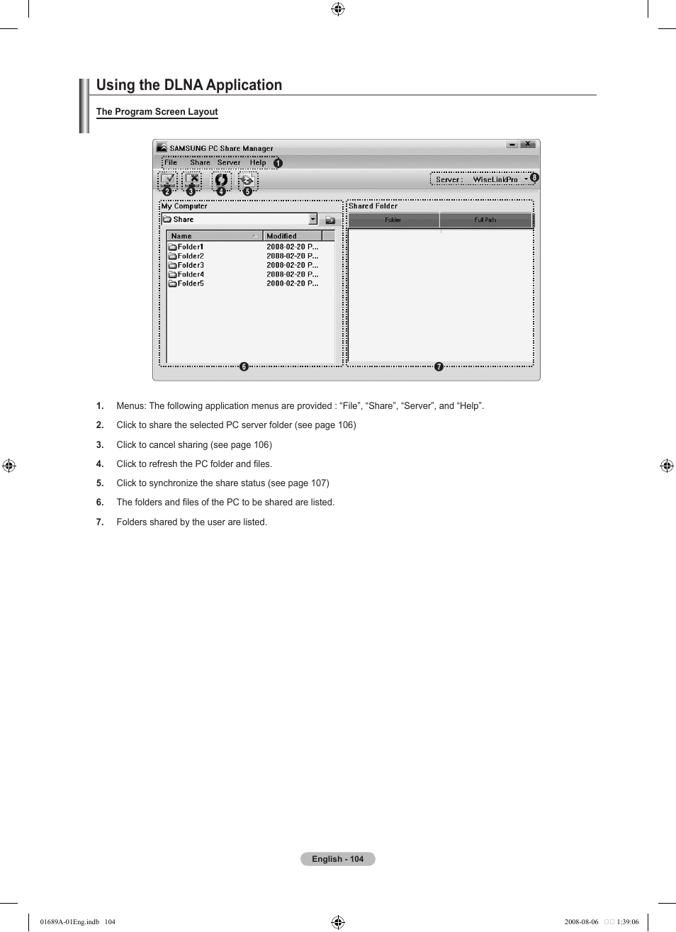 Using the dlna application | Samsung LN46A950D1FXZA User Manual | Page 106 / 155