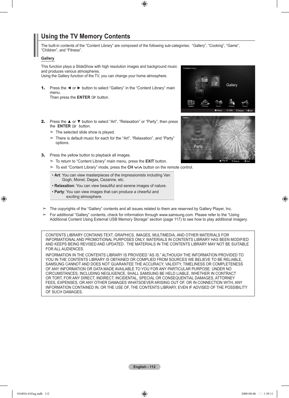 Using the tv memory contents | Samsung LN46A950D1FXZA User Manual | Page 114 / 155