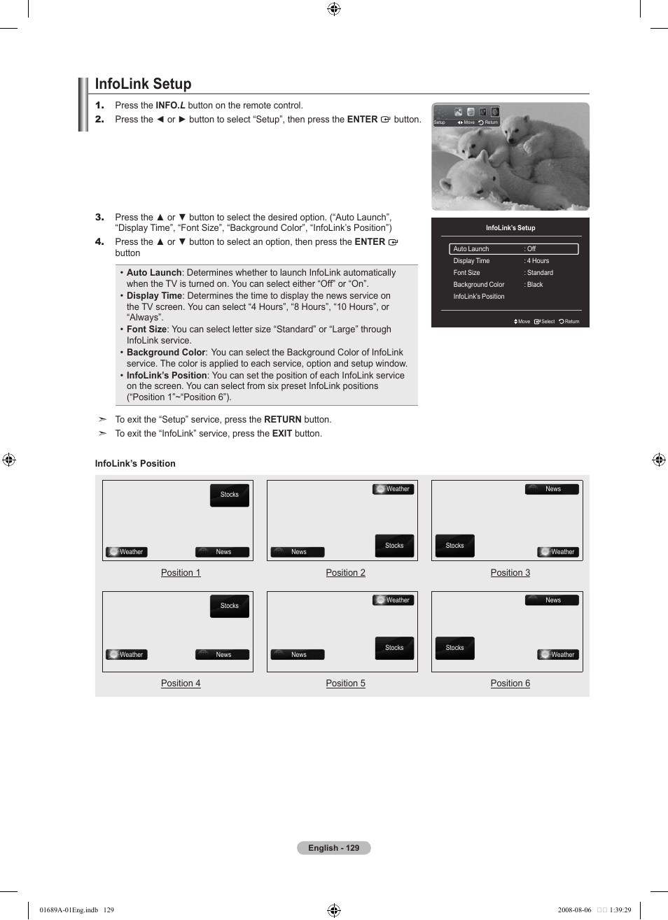 Infolink setup | Samsung LN46A950D1FXZA User Manual | Page 131 / 155