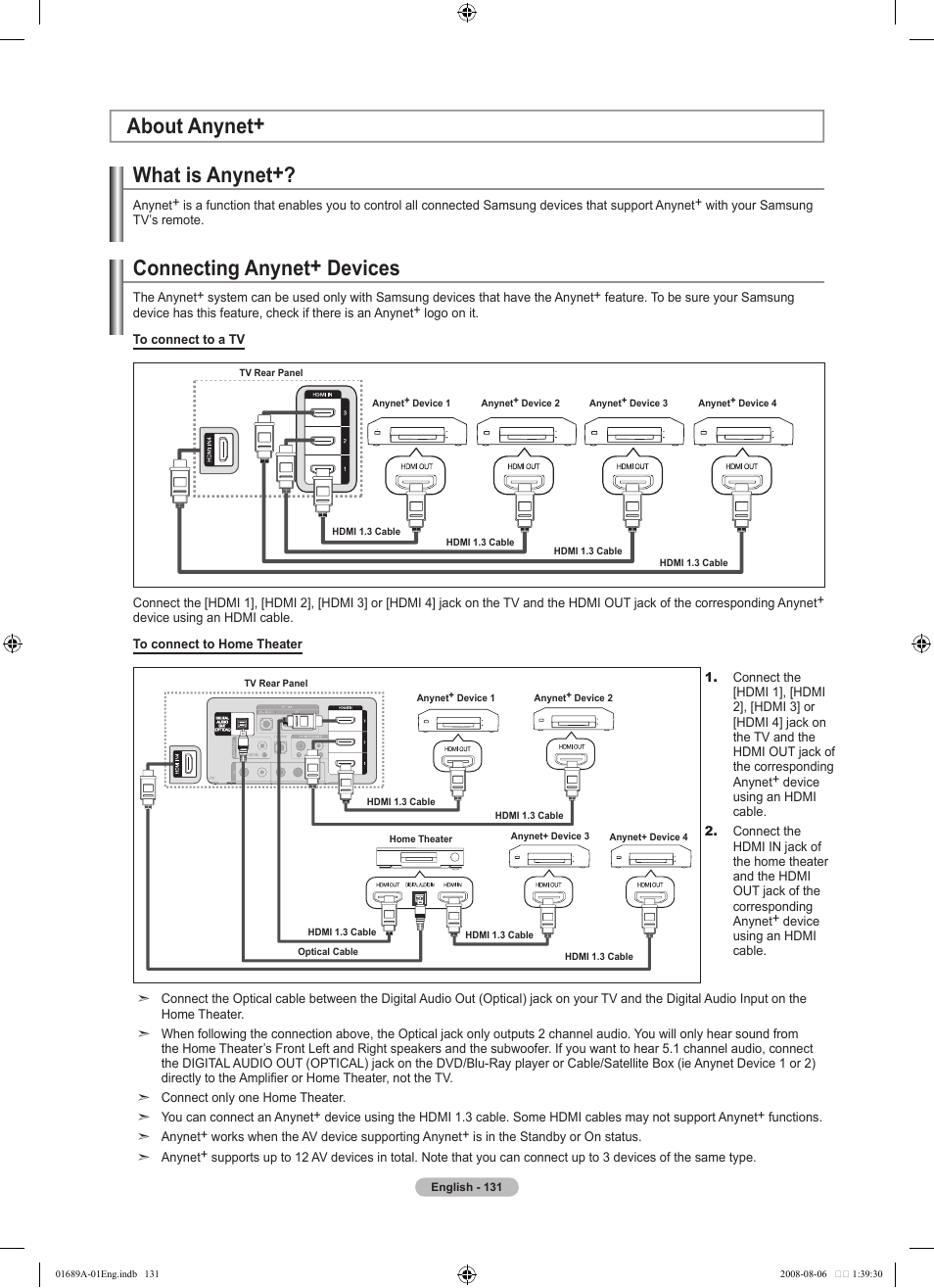 About anynet, What is anynet, Connecting anynet+ devices | About anynet+ connecting anynet+ devices | Samsung LN46A950D1FXZA User Manual | Page 133 / 155