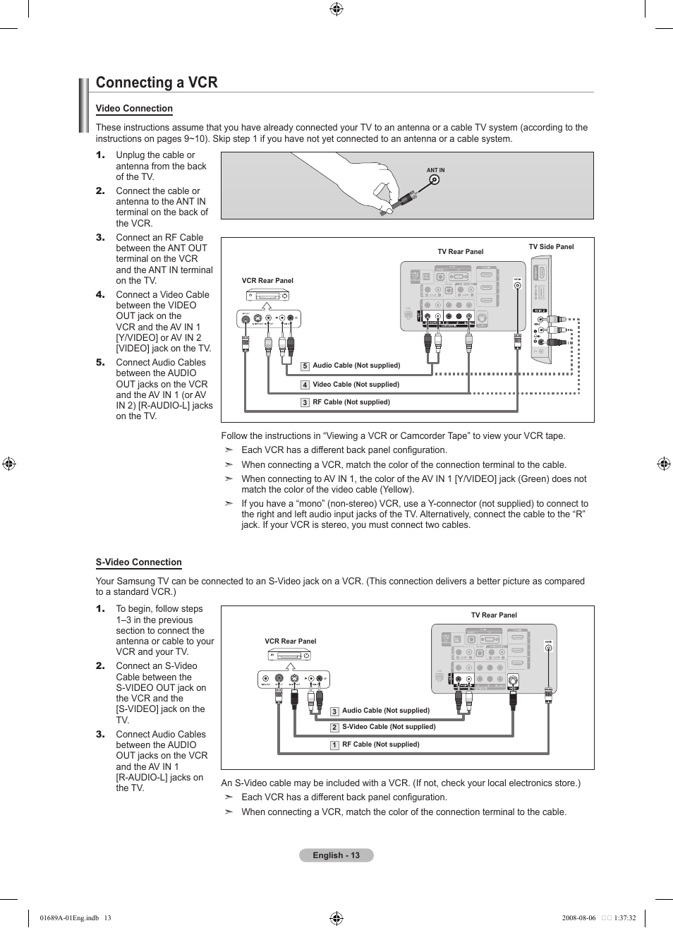 Connecting a vcr | Samsung LN46A950D1FXZA User Manual | Page 15 / 155