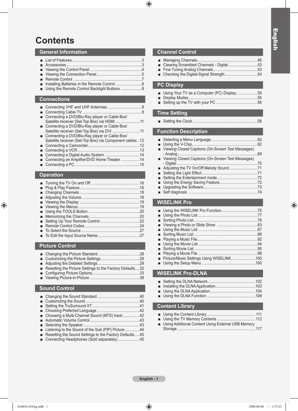 Samsung LN46A950D1FXZA User Manual | Page 3 / 155