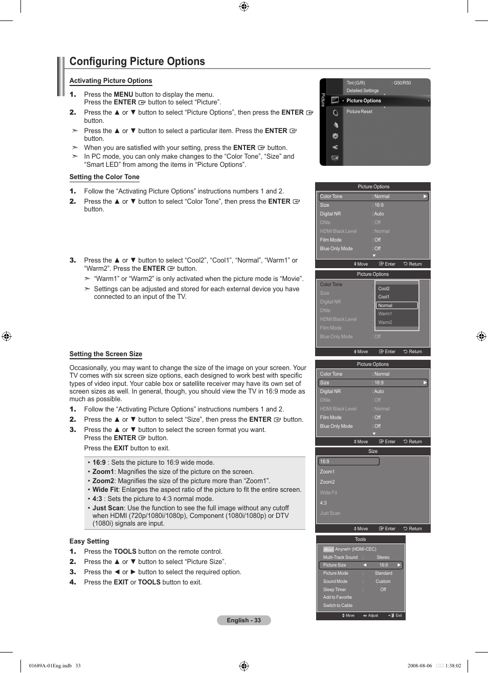 Configuring picture options | Samsung LN46A950D1FXZA User Manual | Page 35 / 155