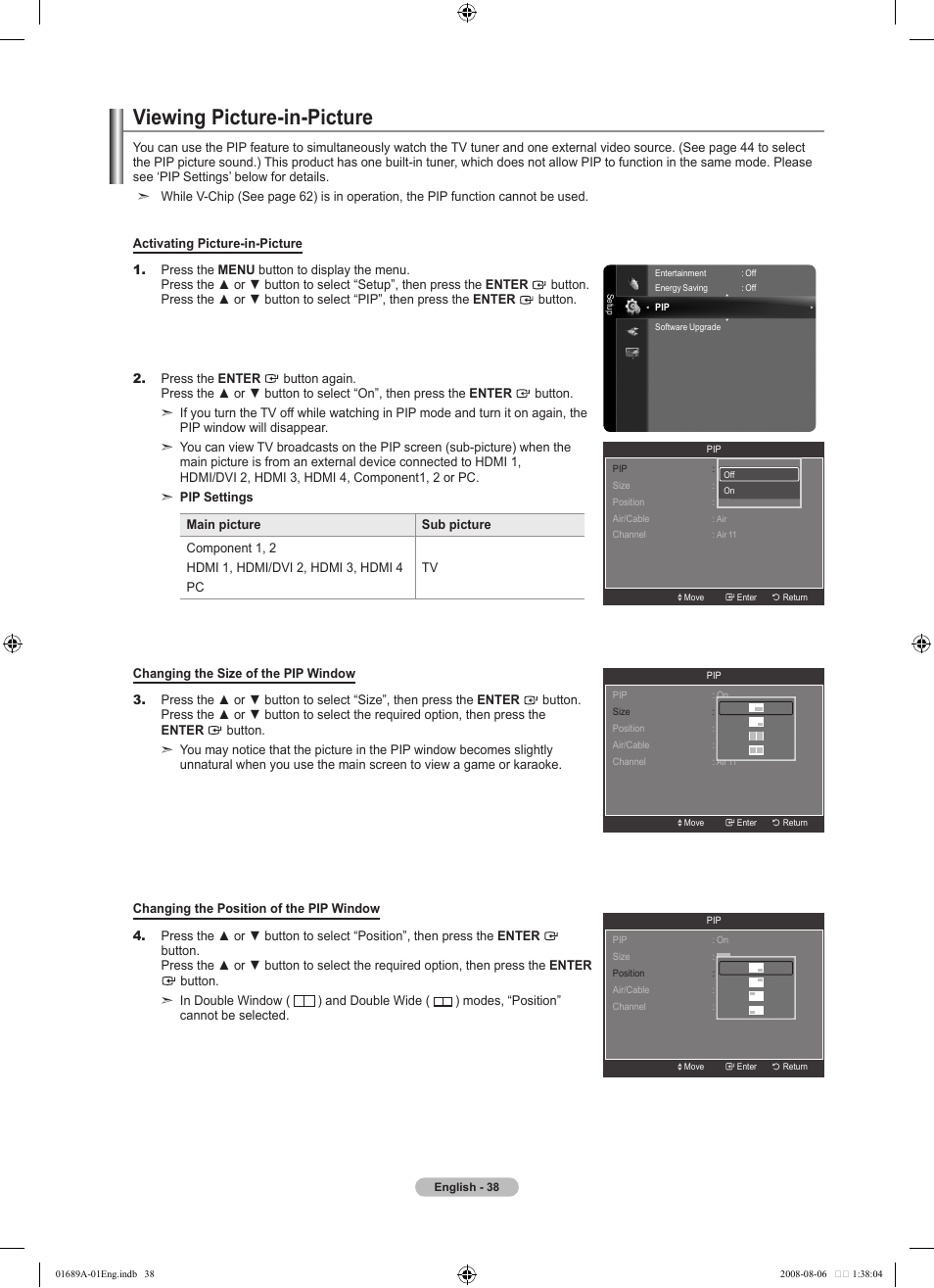 Viewing picture-in-picture | Samsung LN46A950D1FXZA User Manual | Page 40 / 155