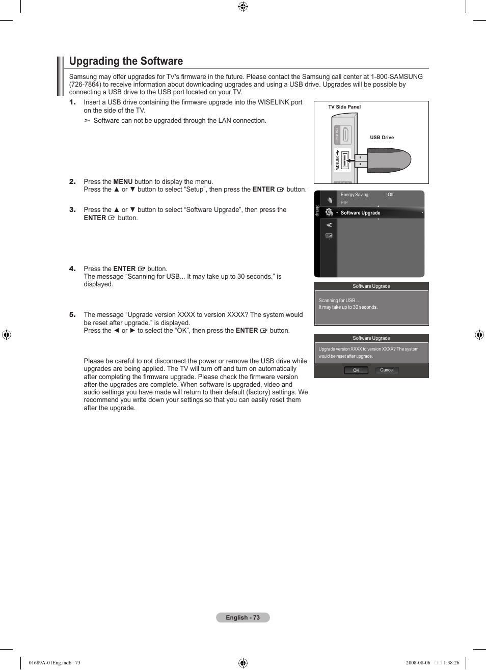 Upgrading the software | Samsung LN46A950D1FXZA User Manual | Page 75 / 155