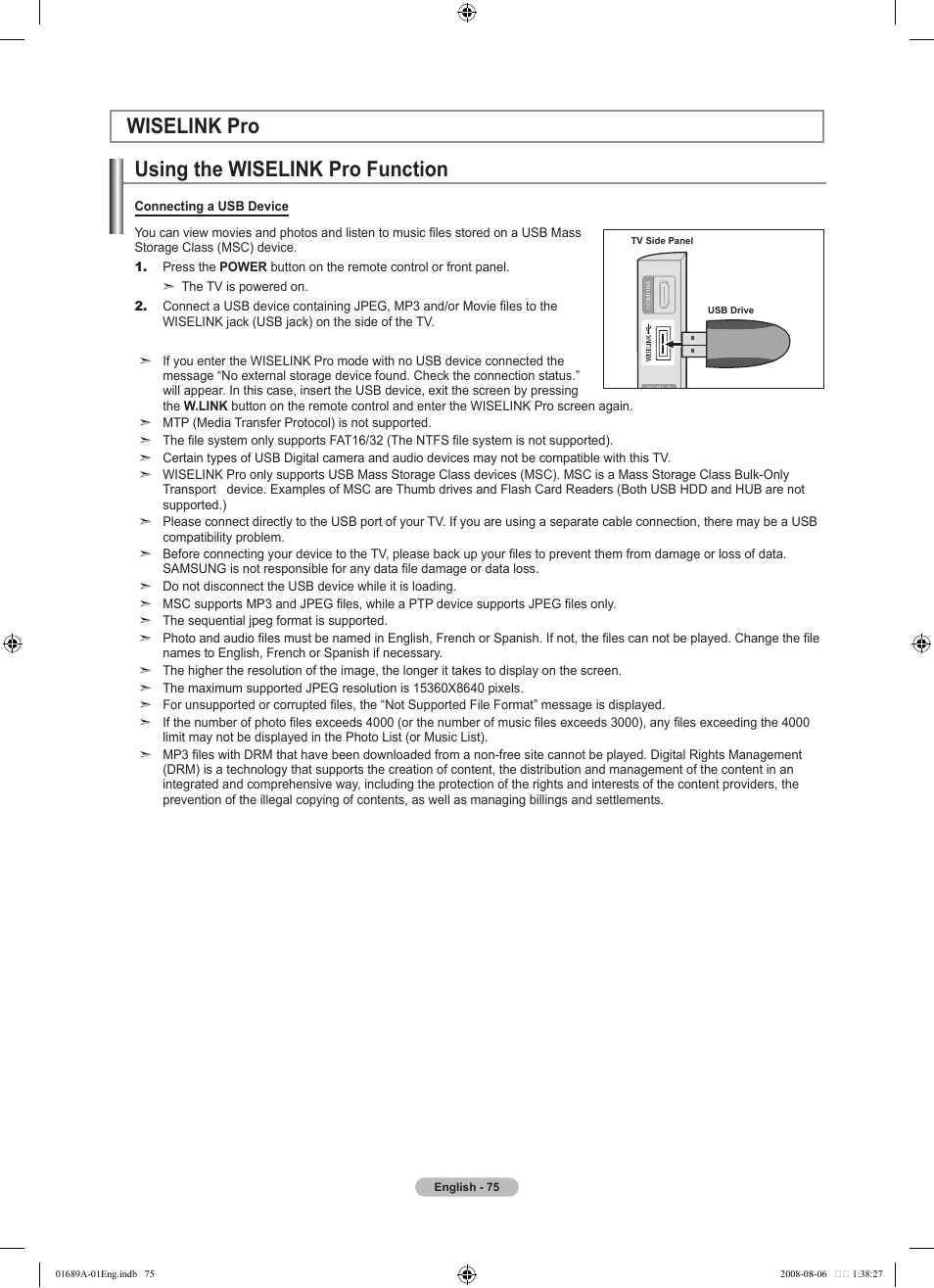 Wiselink pro, Using the wiselink pro function, Wiselink pro using the wiselink pro function | Samsung LN46A950D1FXZA User Manual | Page 77 / 155