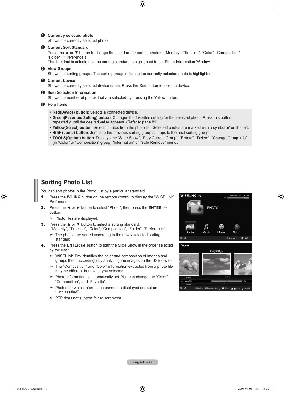 Sorting photo list | Samsung LN46A950D1FXZA User Manual | Page 80 / 155