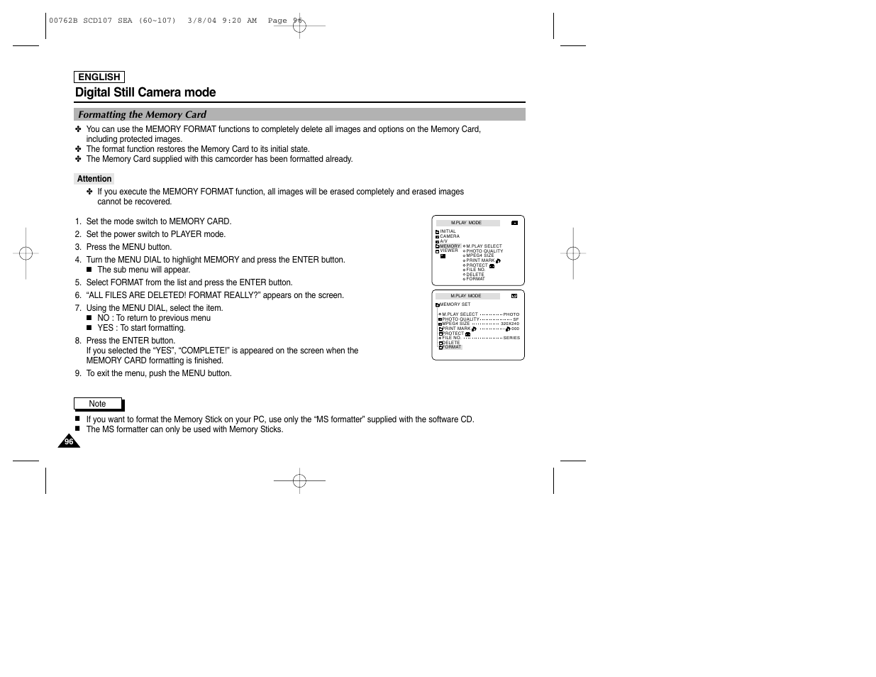 Digital still camera mode | Samsung SC-D107-XAP User Manual | Page 100 / 113