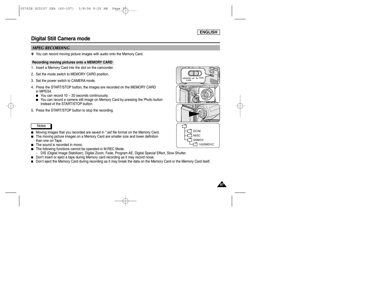 Digital still camera mode | Samsung SC-D107-XAP User Manual | Page 101 / 113