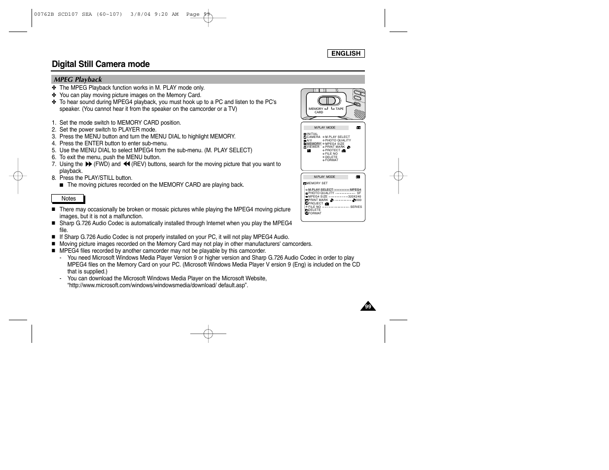 Digital still camera mode | Samsung SC-D107-XAP User Manual | Page 103 / 113