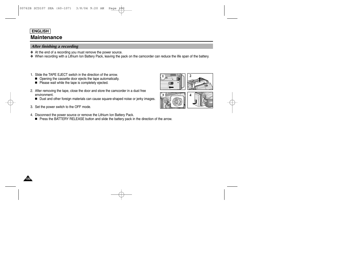 Maintenance | Samsung SC-D107-XAP User Manual | Page 104 / 113