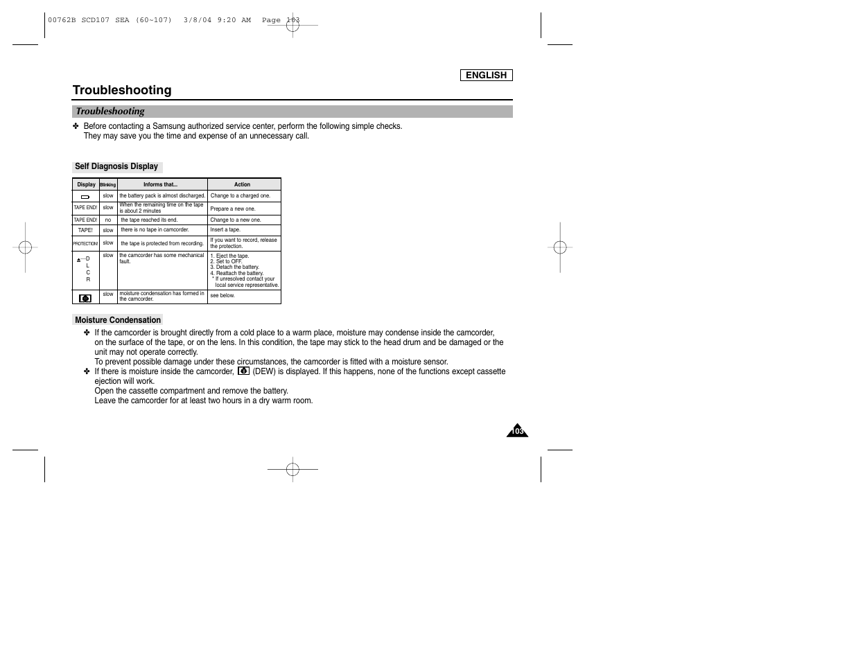 Troubleshooting | Samsung SC-D107-XAP User Manual | Page 107 / 113