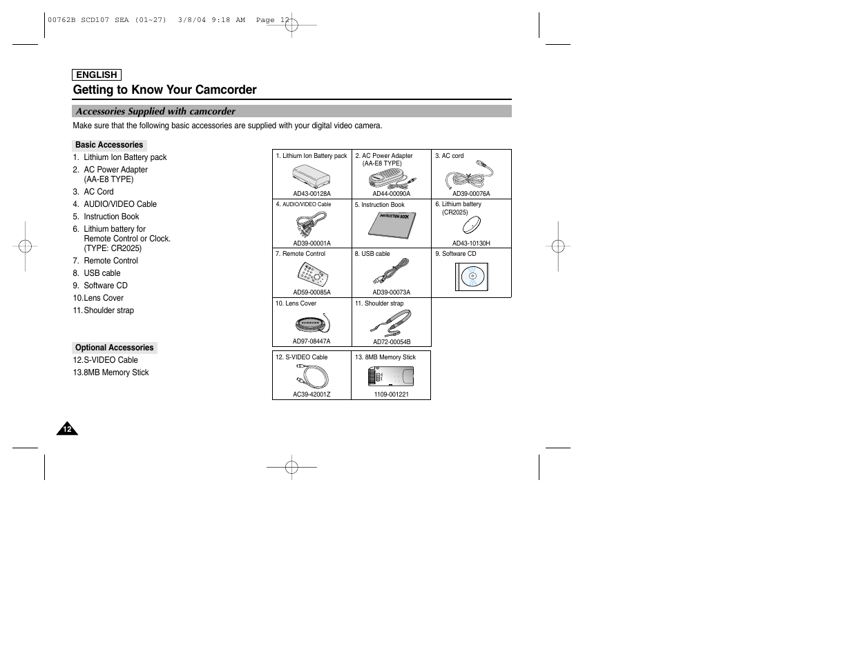 Getting to know your camcorder | Samsung SC-D107-XAP User Manual | Page 16 / 113