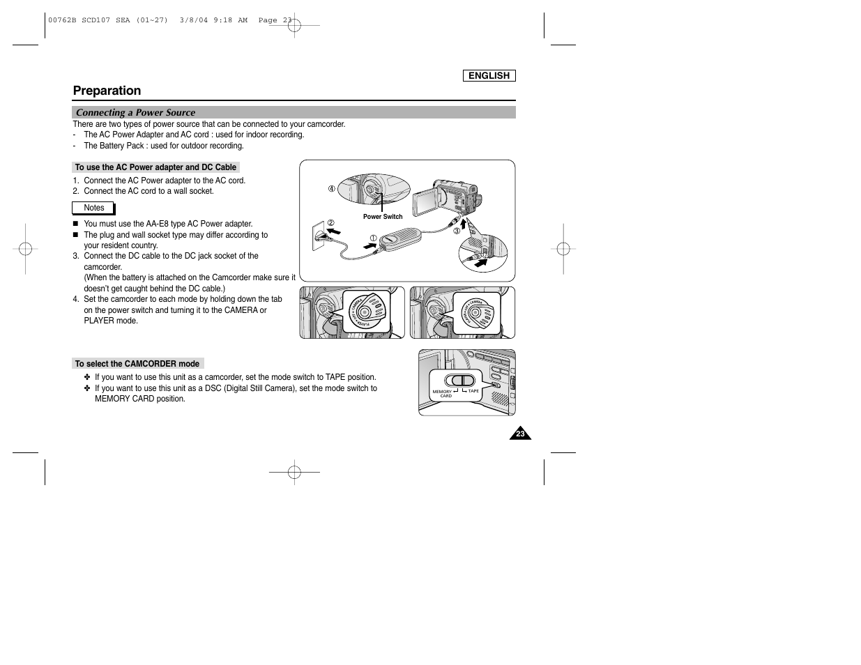 Preparation | Samsung SC-D107-XAP User Manual | Page 27 / 113