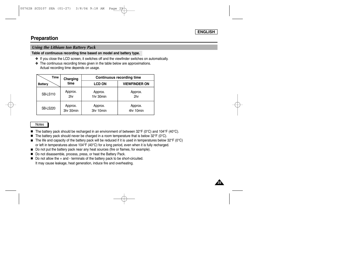 Preparation | Samsung SC-D107-XAP User Manual | Page 29 / 113