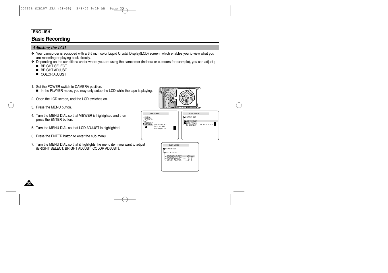 Basic recording | Samsung SC-D107-XAP User Manual | Page 36 / 113