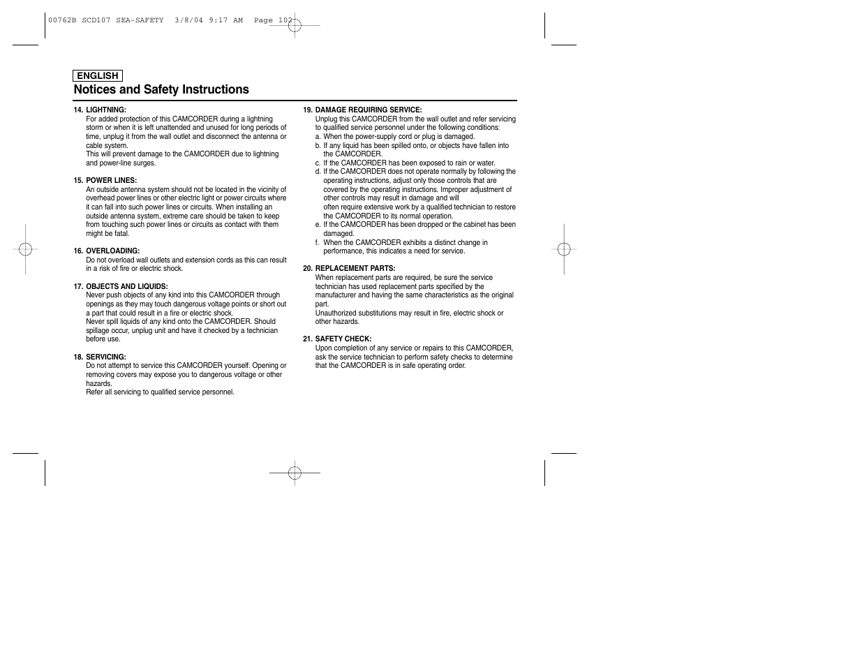 Notices and safety instructions | Samsung SC-D107-XAP User Manual | Page 4 / 113