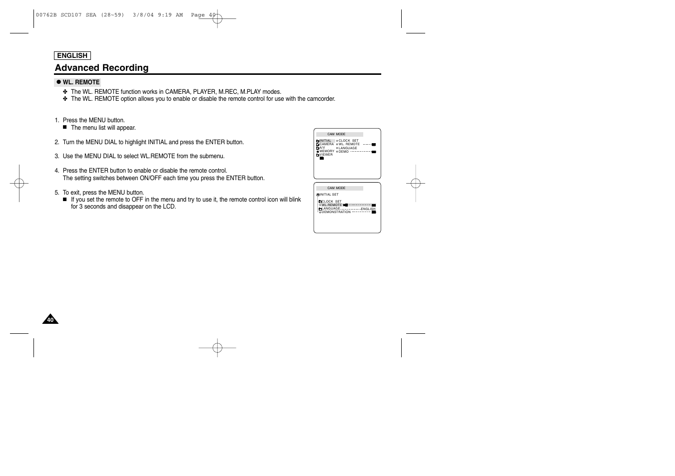 Advanced recording | Samsung SC-D107-XAP User Manual | Page 44 / 113