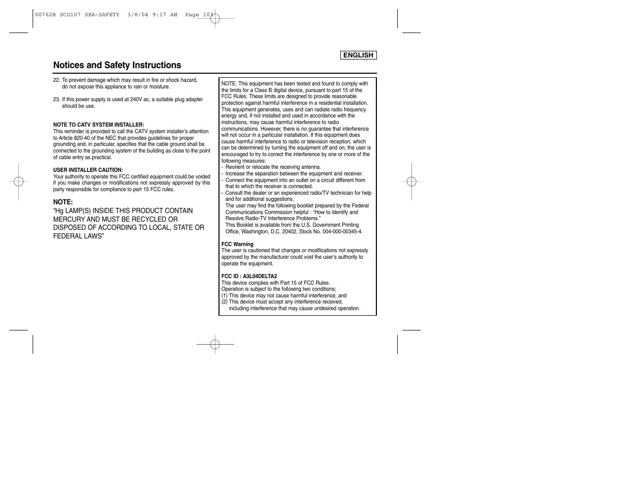 Notices and safety instructions | Samsung SC-D107-XAP User Manual | Page 5 / 113