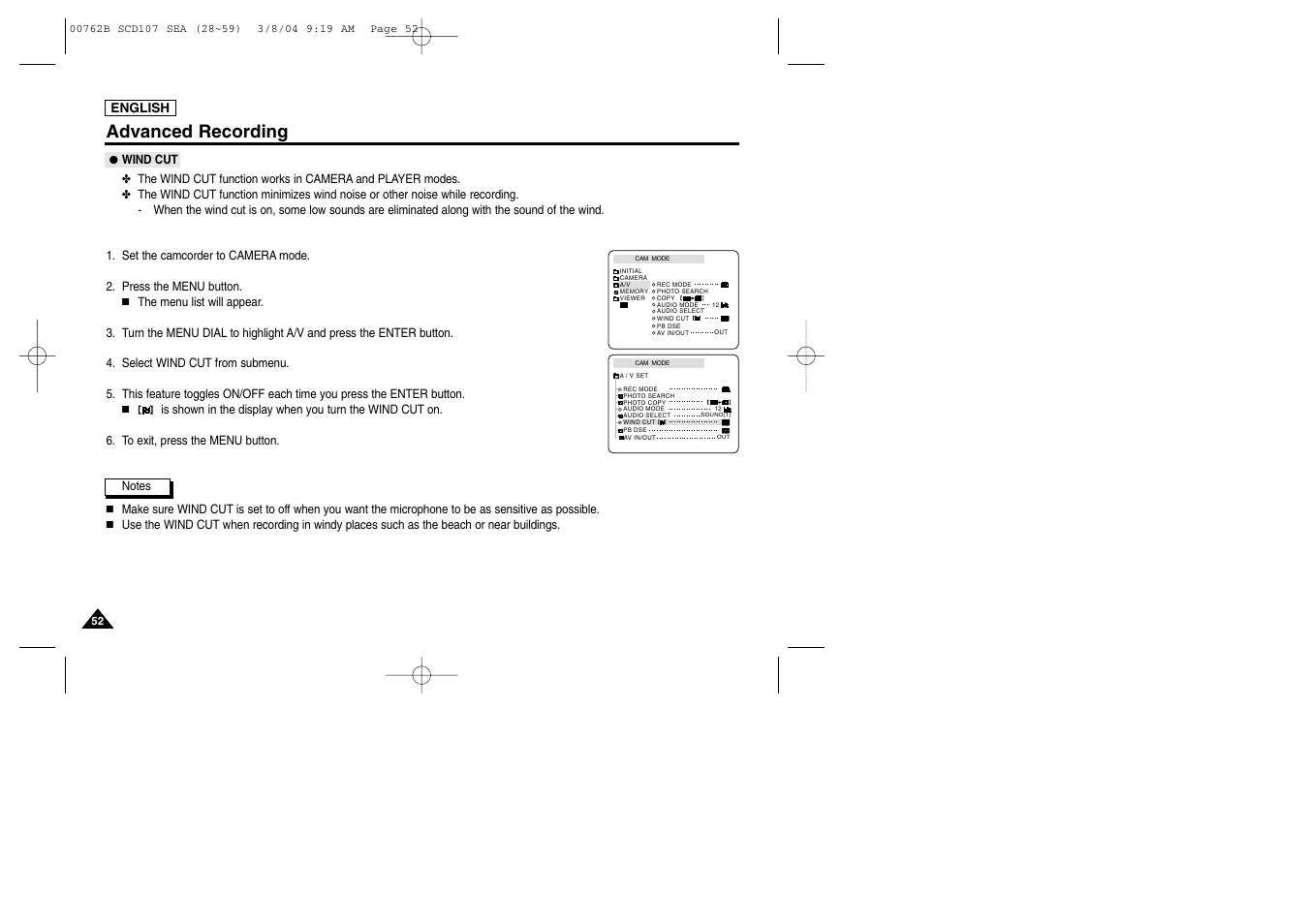 Advanced recording | Samsung SC-D107-XAP User Manual | Page 56 / 113